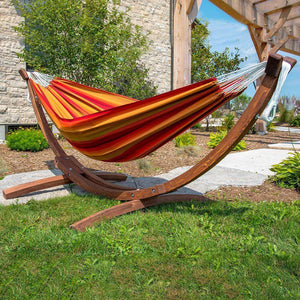 Vivere Hammocks Double Sunbrella® Hammock with Solid Pine Arc Stand (8ft) (FSC Certified)