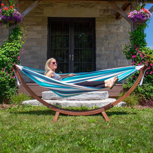 Vivere Hammocks Double Sunbrella® Hammock with Solid Pine Arc Stand (8ft) (FSC Certified)