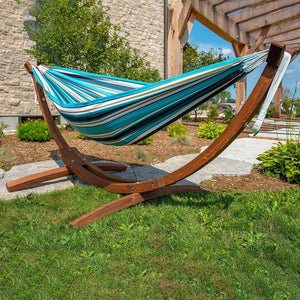 Vivere Hammocks Double Sunbrella® Hammock with Solid Pine Arc Stand (8ft) (FSC Certified)