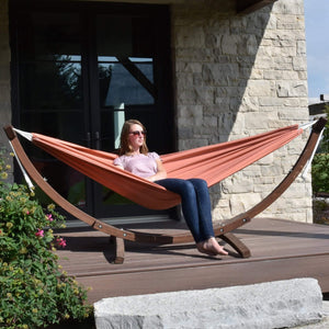 Vivere Hammocks Double Sunbrella® Hammock with Solid Pine Arc Stand (8ft) (FSC Certified)