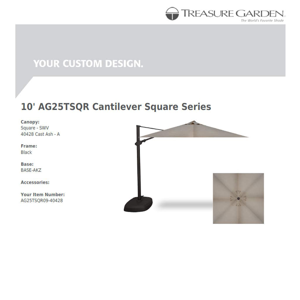 Treasure Garden AG25 Cantilever 10' Square - Sunbrella Fabric - Commercial Grade