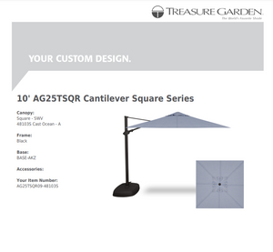 Treasure Garden AG25 Cantilever 10' Square - Sunbrella Fabric - Commercial Grade