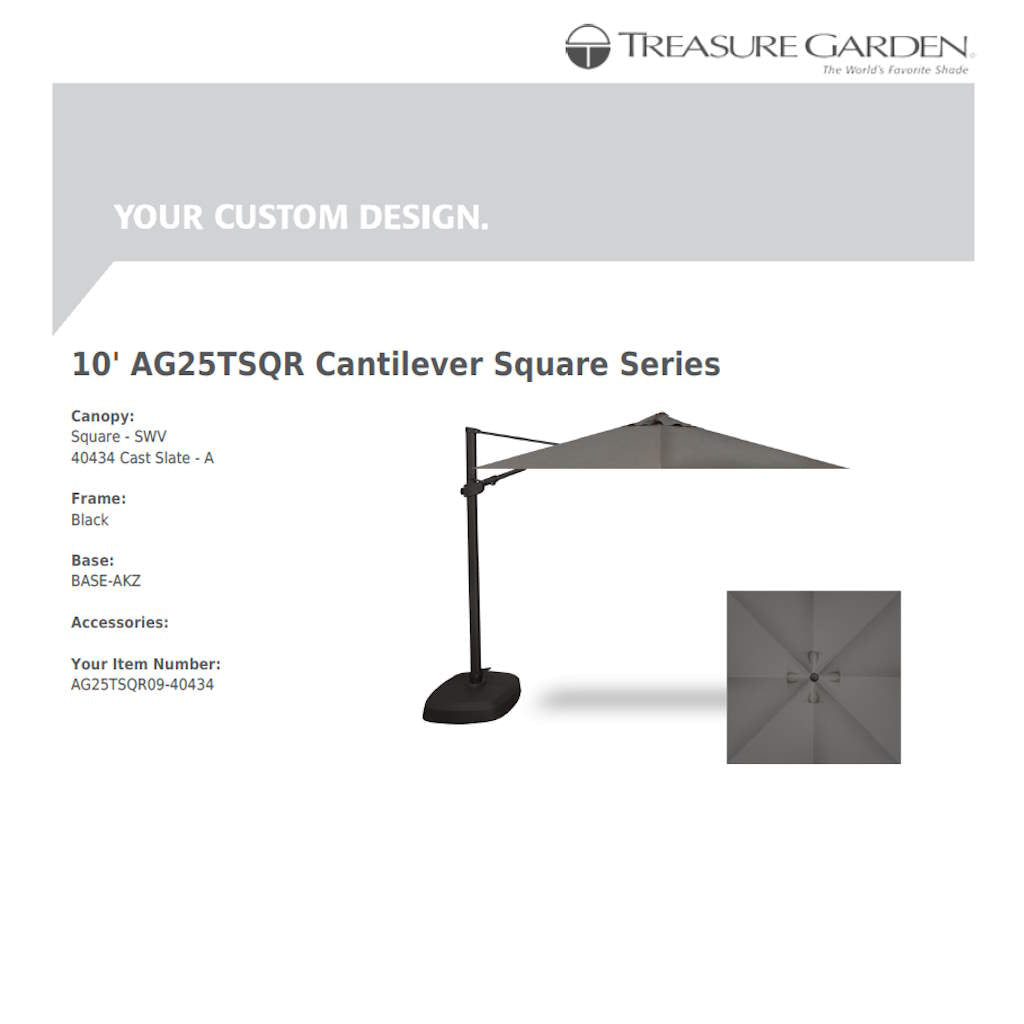 Treasure Garden AG25 Cantilever 10' Square - Sunbrella Fabric - Commercial Grade