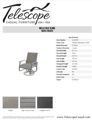 Belle Isle Sling Swivel Rocker - Graphite Cape Grey