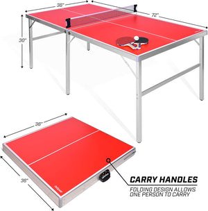 GoSports MidSize Indoor/Outdoor Table Tennis Game Set - Red