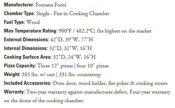 Fontana Pizza Oven The Marinara Countertop Wood Fired Oven