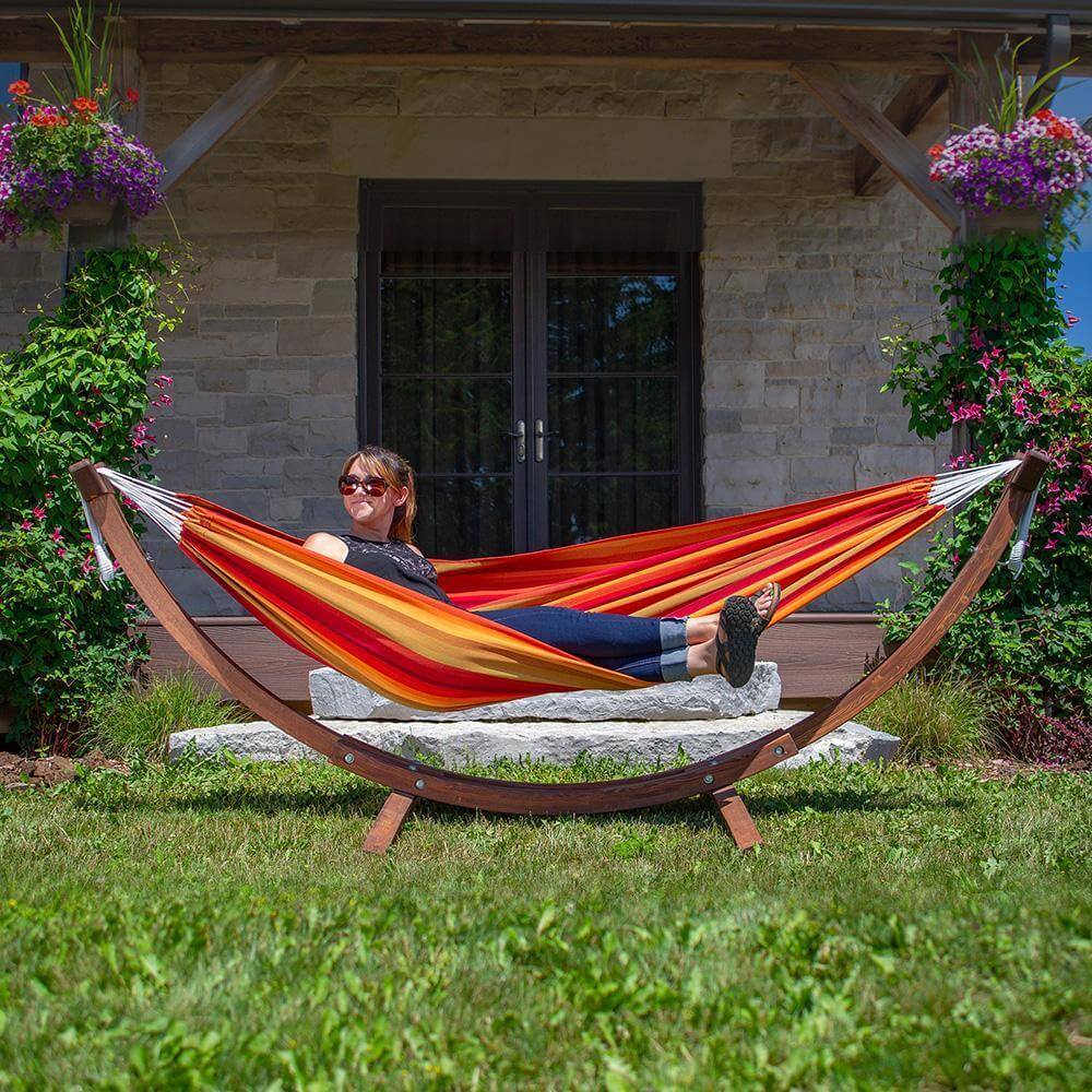 Vivere Hammocks Double Sunbrella® Hammock with Solid Pine Arc Stand (8ft)  (FSC Certified)
