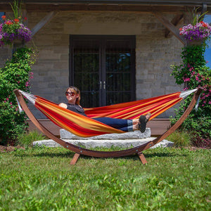 Vivere Hammocks Double Sunbrella® Hammock with Solid Pine Arc Stand (8ft)  (FSC Certified)