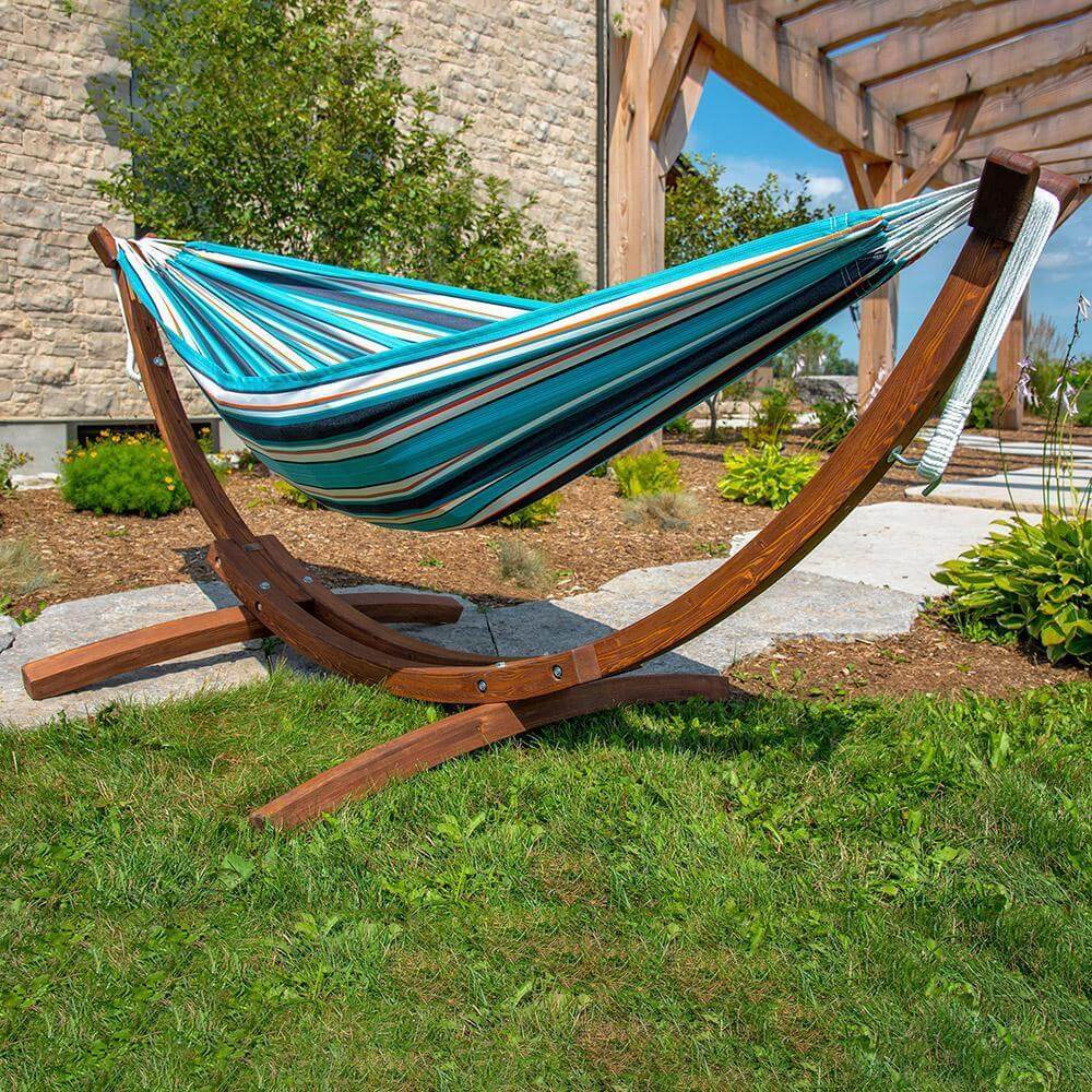 Vivere Hammocks Double Sunbrella® Hammock with Solid Pine Arc Stand (8ft)  (FSC Certified)