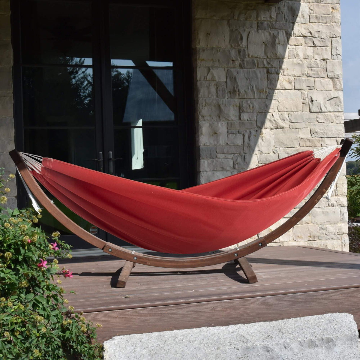 Vivere Hammocks Double Sunbrella® Hammock with Solid Pine Arc Stand (8ft)  (FSC Certified)
