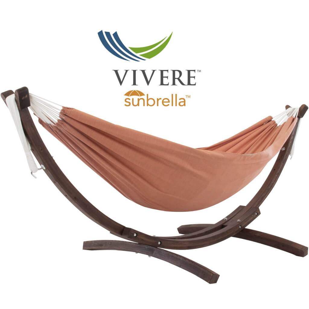Vivere Hammocks Double Sunbrella® Hammock with Solid Pine Arc Stand (8ft)  (FSC Certified)