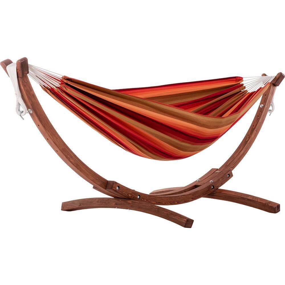 Vivere Hammocks Sunset Double Sunbrella® Hammock with Solid Pine Arc Stand (8ft)  (FSC Certified)